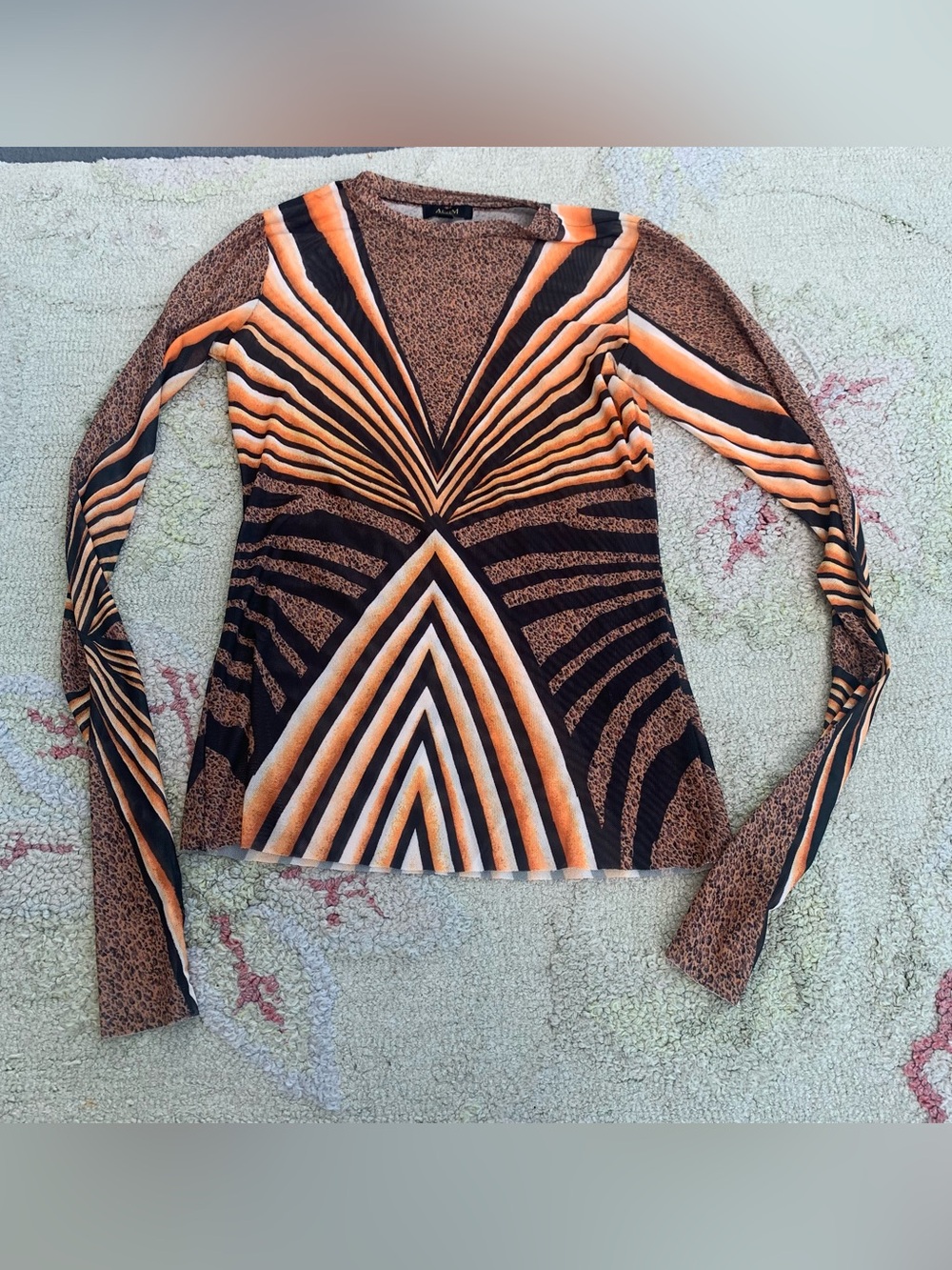 AFRM Kaylee Sheer Mesh Long Sleeve Top Caramel Animal Print size S